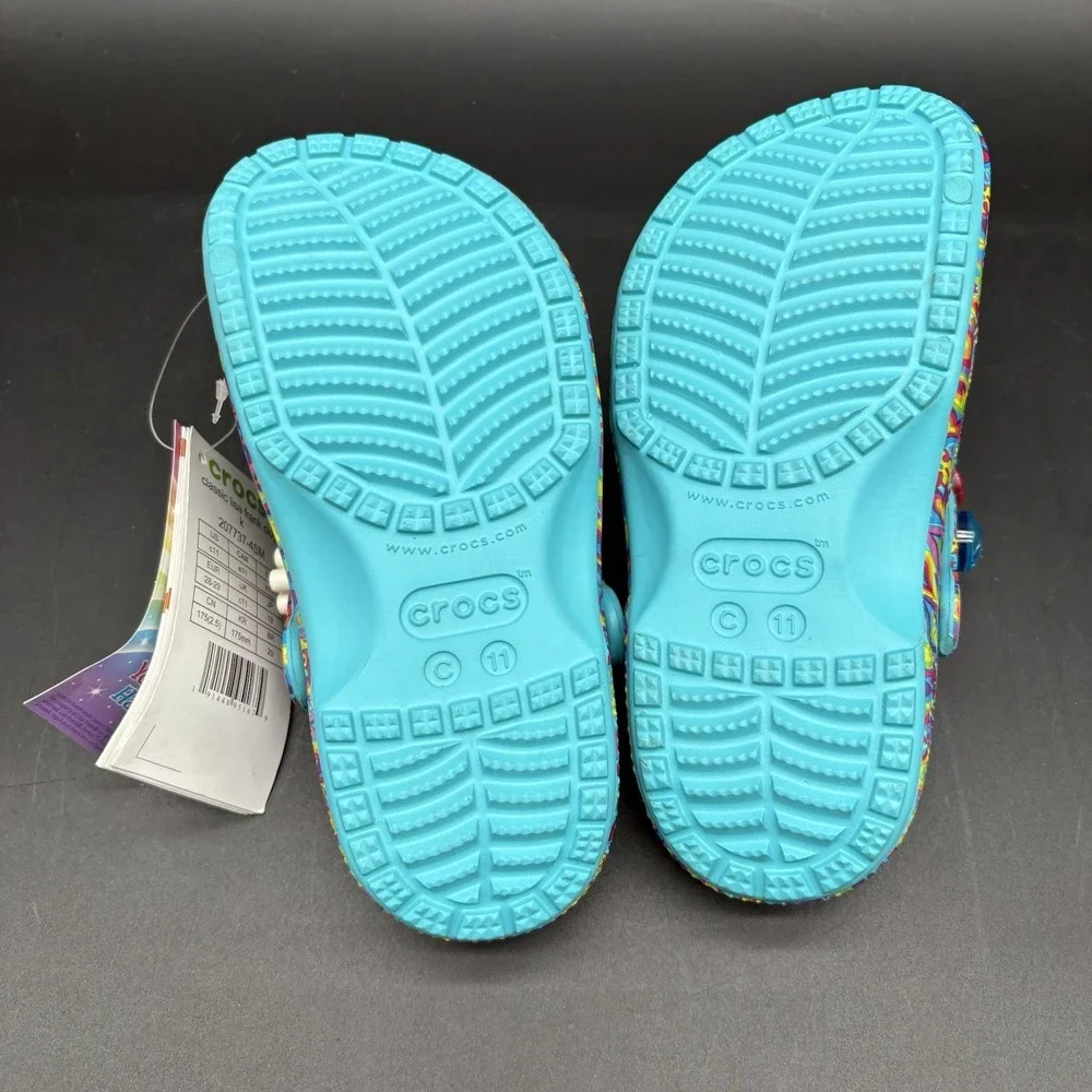 CROCS X Lisa Frank Classic Clogs Kids Girls Size 11 Aqua Limited Edition Jibbitz